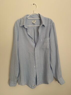 Caribbean Joe 100% Linen Button Down Shirt Blue Size Medium Lightweight Casual